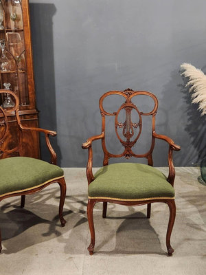 法國 細膩優雅 19世紀 桃花心木 主人椅  書桌椅 扶手椅 古董椅 H26⚜️卡卡頌 歐洲古董⚜️✬