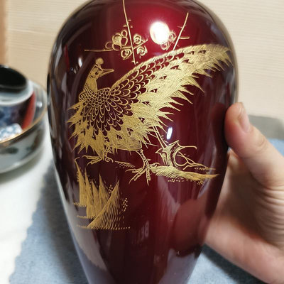 日本漆器 玉蟲塗  鳳凰紋 花瓶 花器 擺件