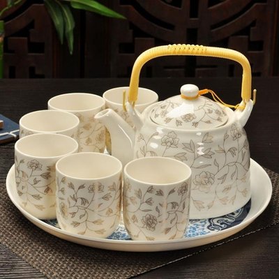 【熱賣下殺】景德鎮陶瓷茶具套裝禮品 家用6只裝茶杯簡約現代客廳創意大號茶壺 SHJ40349