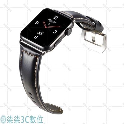 『柒柒3C數位』適用於Apple watch 7代手錶沛納海真皮大扣小牛皮腕帶 蘋果6代通用磨砂瘋馬紋復古皮表帶 蘋果手錶通用真皮錶帶