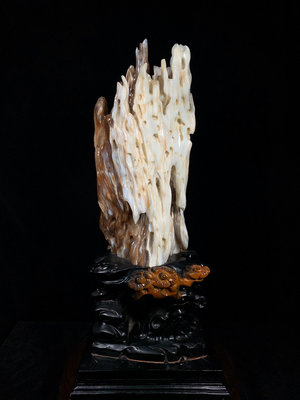 奇石 原石擺件 緬甸樹化玉  天然冰種玉化帶座高61×17×16cm 重16公斤編號1800553