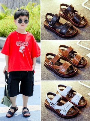 特賣- 男童涼鞋年新款中大童小男孩夏季寶寶真皮鞋子兒童小童沙灘鞋
