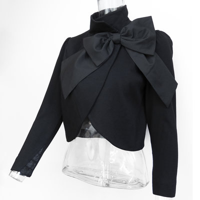 美國品牌Alice + Olivia黑色誇張蝴蝶結立領短版長袖外套