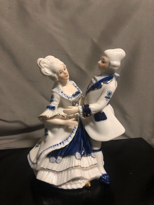 日本中古回流白瓷青花瓷娃娃置物擺飾 西班牙皇家舞會人偶瓷擺飾