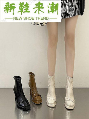 小踝靴法式高跟鞋短靴子女瘦瘦-新鞋来潮