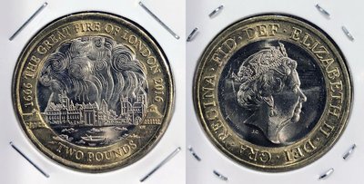 全新英國2016年倫敦大火350周年2英鎊雙色紀念幣- UC# 120