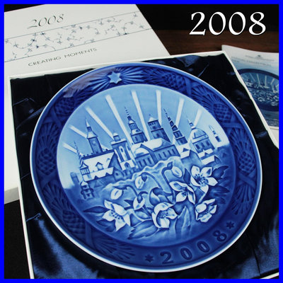 【桑園の】稀少~2008年度 皇家哥本哈根名瓷 -哥本哈根聖誕節- 手工彩繪瓷盤 飾皿 年度聖誕盤 T 6238