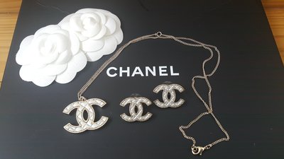 Chanel 香奈兒銀色菱格紋logo鑲金邊項鍊