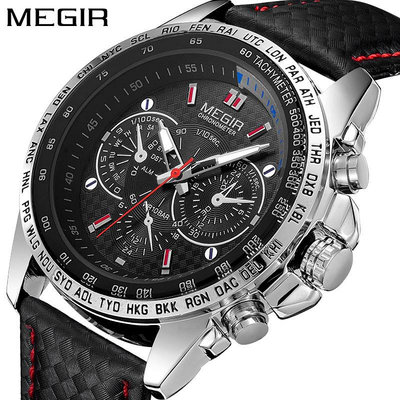 手錶男 一件代發美格爾MEGIR男錶運動熱銷手錶假三眼夜光男士腕錶1010G