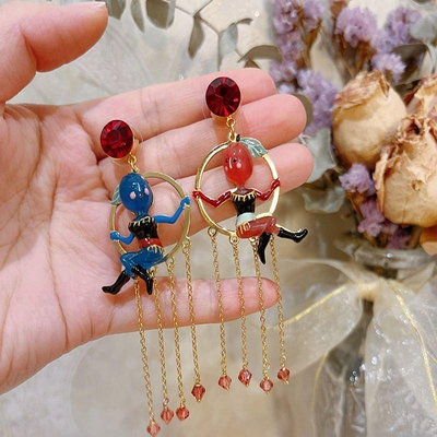 熱款直購#Les Nereides 法國琺瑯釉首飾品 水果馬戲團系列 李子姐妹吊鐵環 耳環耳釘耳夾