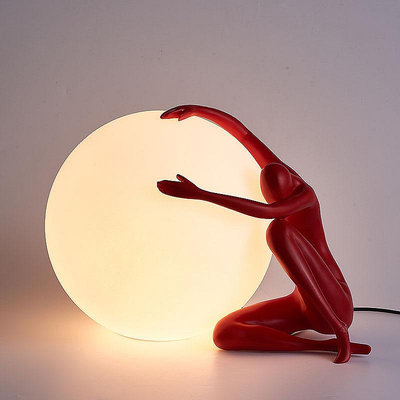 落地燈現代人形藝術雕塑抱球臺燈 設計師大堂展廳創意大型人物臺燈
