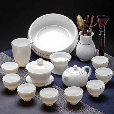 現貨熱銷-高檔整套中式羊脂玉白瓷功夫茶具套裝家用陶瓷泡茶蓋碗品茗杯