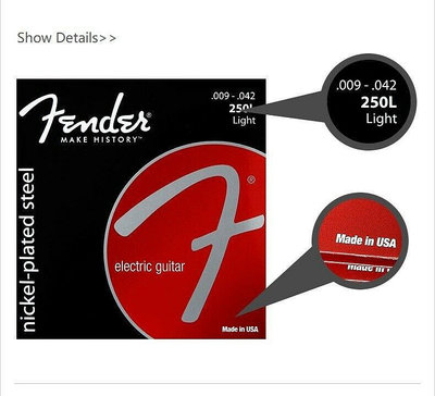 熱銷 美產正品芬達Fender電吉他琴弦250L一套六根鍍鎳涂層纏繞弦線 可開發票