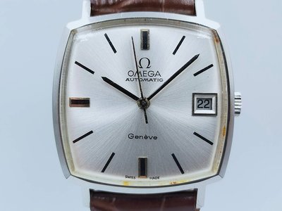 【發條盒子A1621】OMEGA 歐米茄 GENEVE日內瓦系列 方型銀面 自動上鍊 日期顯示 經典皮帶款 經典男錶