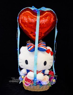 Hello Kitty 45th英國國旗版幸福熱氣球，金莎花束/情人節禮物/婚禮佈置/派對慶生，X射線【Y372162】