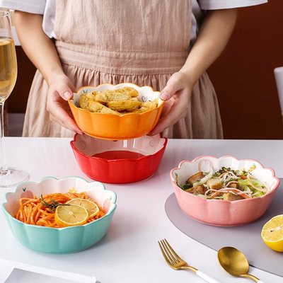 日式餐具網紅創意陶瓷水果碗沙拉碗甜品碗個性可愛少女心家用飯碗-特價