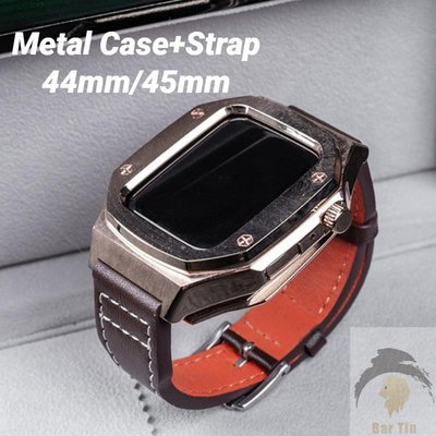 熱銷  適用蘋果手錶Apple Watch 7 44/45mm 不鏽鋼錶帶一體保護殼  iwatch  4 5 6