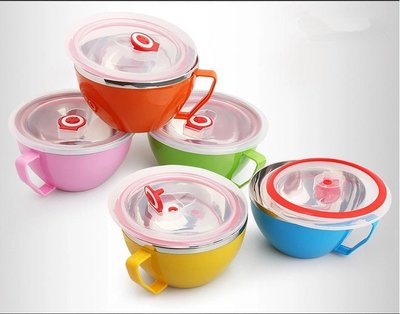 韓國 泡麵碗 創意不銹鋼雙層帶蓋手柄泡麵杯拉麵碗湯碗隔熱保鮮盒飯碗