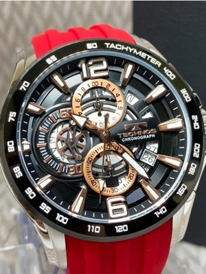 一元起標 TECHNOS 全新熱銷款  3眼計時 防水100米 運動橡膠錶帶 大錶徑 日曆