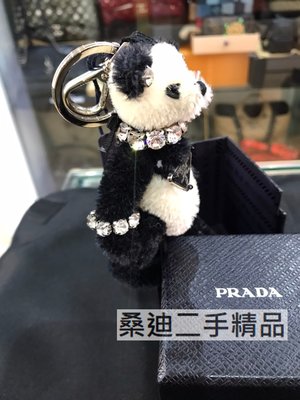 PRADA 黑白雙色泰迪熊鑲鑽石色水鑽鑰匙圈/皮包吊飾