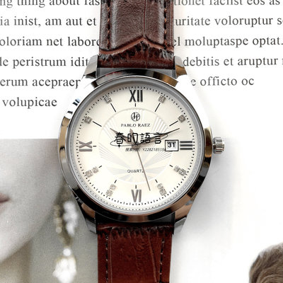 手錶PABLO RAEZ軍旗系列男士氣質棕色真皮腕表精致時尚商務防水石英表