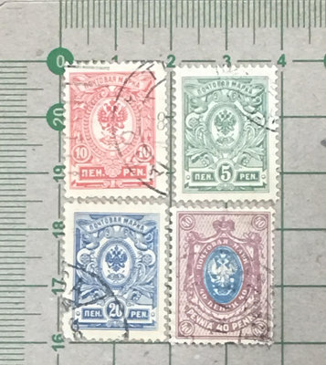 【郵卡庫2】芬蘭1911年SC78/81，俄國國徽 4枚(5全)，背貼舊票 SP8768