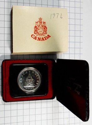 DB050 加拿大1976年 國會山莊建成100週年DOLLAR銀幣 盒裝