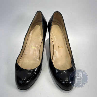 【一元起標 04/30】CHRISTIAN LOUBOUTIN 黑色 漆皮 中低跟鞋 #38 女鞋 精品鞋 跟鞋