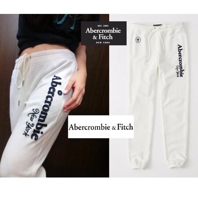 §上鉌嚴選 A&F Abercrombie Logo Banded Sweatpants 超柔軟舒適束口長棉褲-白色