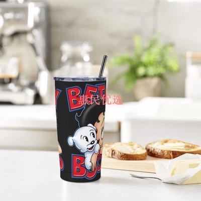 【惠民優選】Betty Boop 保溫杯帶蓋和吸管冰咖啡杯可重複使用不銹鋼水瓶旅行杯情人節禮物