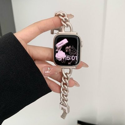 星光色細鏈不鏽鋼錶帶適用於 Apple Watch 女士錶帶 S8 S7 SE 6 5 超薄49mm 41mm 40mm