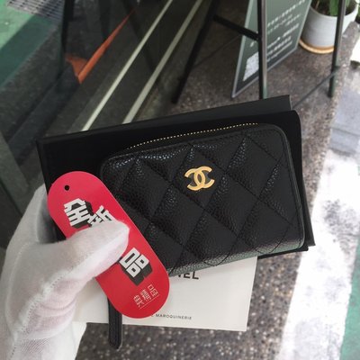 典精品名店 Chanel 全新 AP0216 黑色 雙C 荔枝 金釦 三層 ㄇ型 信用卡 卡片夾 拉鍊 零錢包
