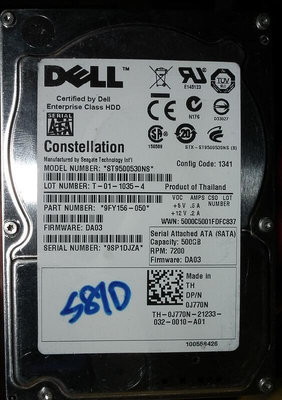 Dell 2.5吋SATA硬碟0J770N 7200轉500GB企業級硬碟ST9500530NS 500G HP IBM