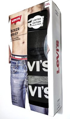 【盒裝四件禮盒組S-2XL大碼內褲】美國LEVIS Boxer Briefs 黑色四角褲/男內褲/彈性貼身/腰頭Logo