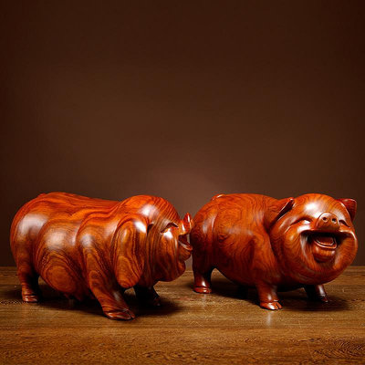 新品花梨木雕對豬擺件實木十二生肖情侶豬動物客廳家居裝飾紅木工藝品現貨