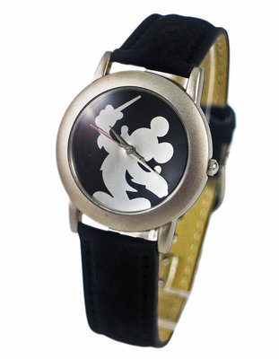 【卡漫迷】 米奇 皮革 手錶 影子 黑白 ㊣版 迪士尼 Mickey 米老鼠 卡通錶 男女錶 造型錶 皮革錶