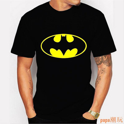 papa潮玩夏季休閒男士高品質上衣蝙蝠俠印花圖案短袖圓領t恤 上衣印花t恤