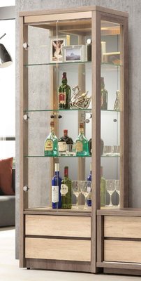 【風禾家具】QA-85-1@AF灰橡雙色2.2尺玻璃展示櫃【台中市區免運送到家】高低櫃 客廳酒櫃 收納櫃 置物櫃 傢俱