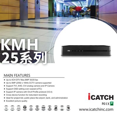 KMH-0425EU-K H.265 4CH數位錄影主機 7IN1 DVR 可取 ICATCH DUHD 專用錄影主機