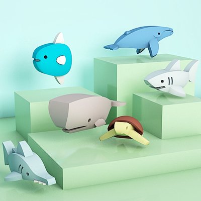 現貨哈福海洋動物仿真模型骨骼拼裝玩具海龜鯨鯊魚翻車魚磁力積木組合可開發票