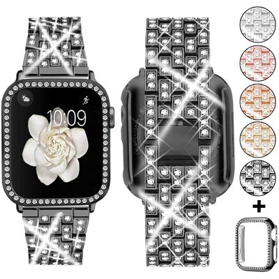 鑽石鋼錶帶帶錶殼Apple Watch 6 SE 5 4 3 2 1 錶帶手錶配件44毫米 40毫米 42毫米 38毫米