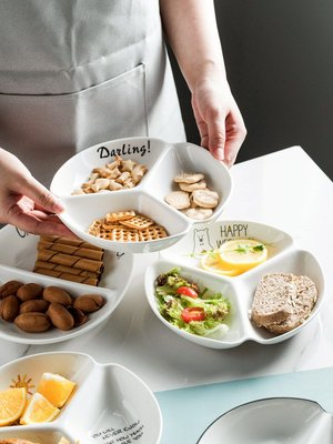 分格定量分餐盤多格家用兩格陶瓷餐具水果早餐碟子三格菜盤子