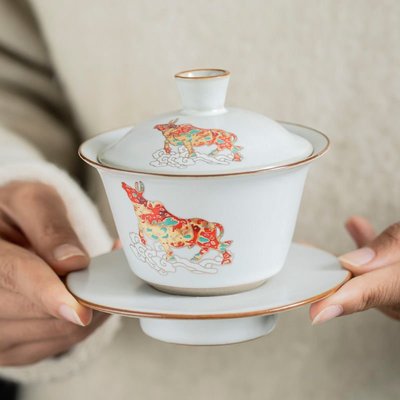 功夫茶具泡茶蓋碗汝窯陶瓷三才碗大號開片可養蓋杯敬茶碗單個茶杯小喇叭精品 促銷 正品