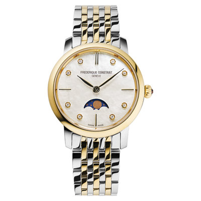 【時光鐘錶公司】CONSTANT 康斯登 FC-206MPWD1S3B 經典超薄月相女腕錶 白貝面雙色鋼帶 腕錶 現貨