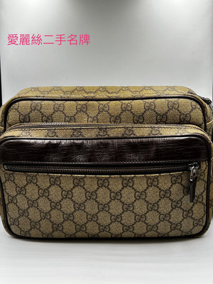 Gucci 棕色PVC皮革 GG Logo 雙層 記者包 斜背包 (特價：17,800元)