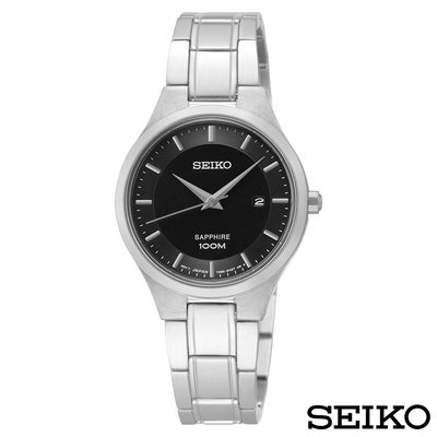 【金台鐘錶】SEIKO 精工 石英女錶 (藍寶石水晶鏡面) 黑色 28mm (SXDG47P1)