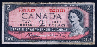 加拿大錢幣 1954年版 （女王 伊麗莎白二世）6.5成左右品相 紙幣 紀念鈔 紙鈔【悠然居】85