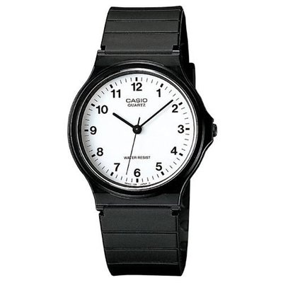 【神梭鐘錶】CASIO WATCH 卡西歐都會風文青個性性格考試極簡白面指針黑腕錶 型號：MQ-24-7B