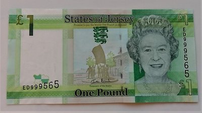 2010 年 £1 伊麗莎白二世 1 元 英磅 綠招財鈔 ONE Pounds 999 豹子號 紙鈔幣 ED999565