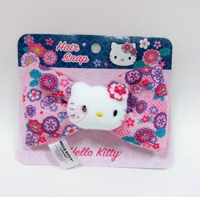 ♥小花凱蒂日本精品♥Hello Kitty緞帶造型髮夾~3